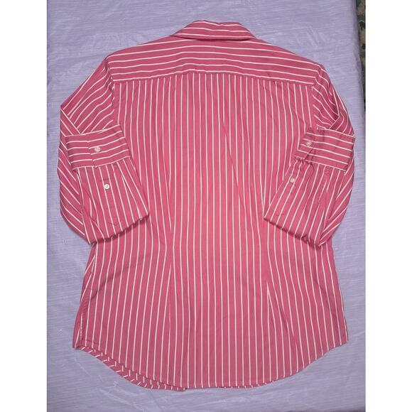Ladies Vintage Chaps Pink & White Striped Button Down Collar LS Shirt Size M - Picture 5 of 12